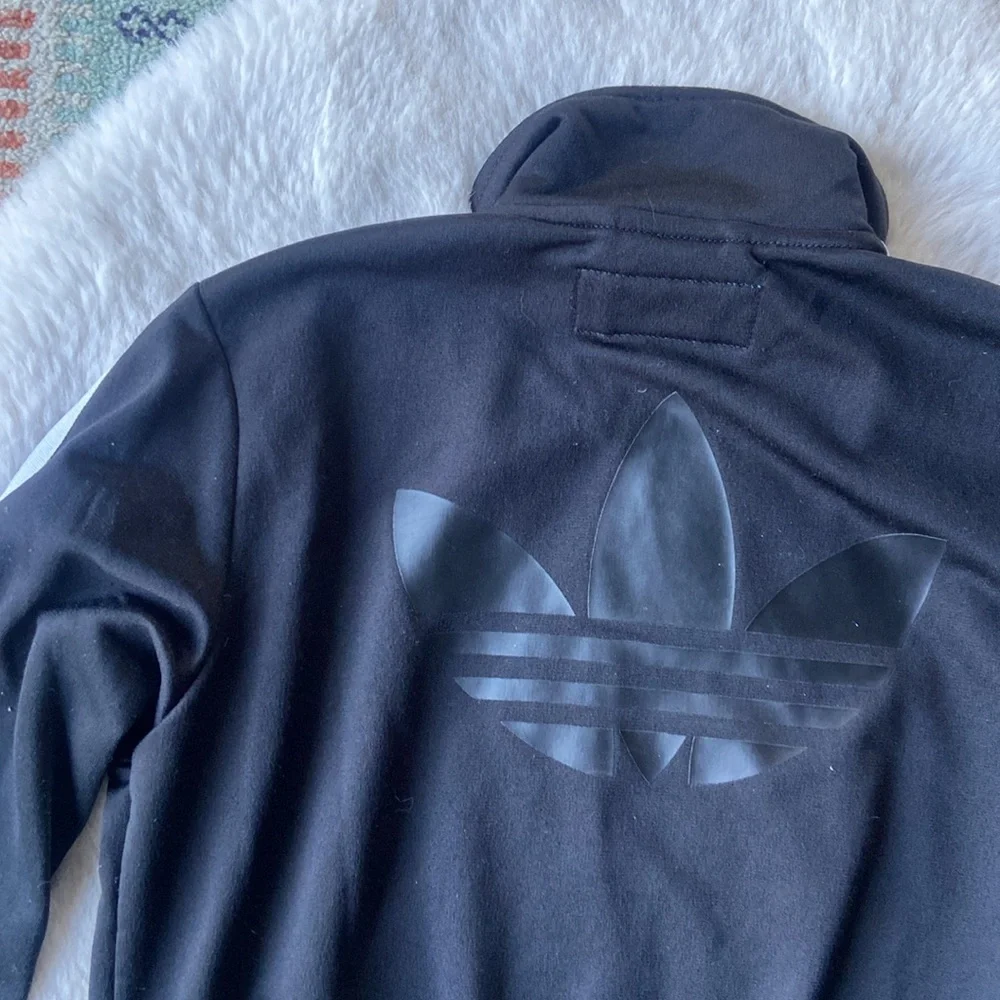 Adidas Original kids black white track jacket zip up lightweight three stripe XS